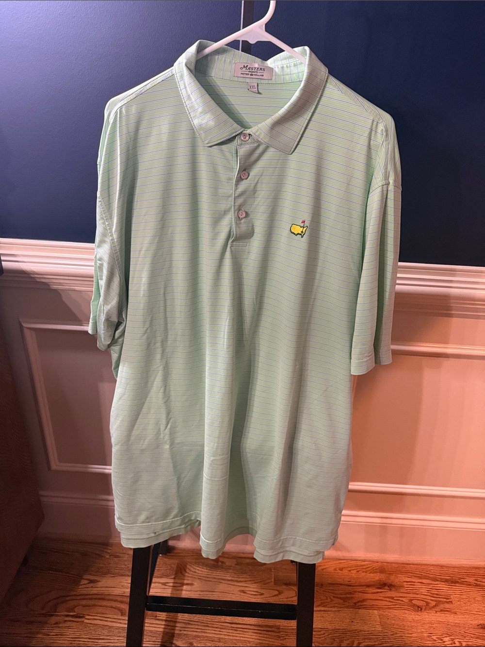 Peter Millar Masters Light Green Striped Golf Polo with Embroidered Logo